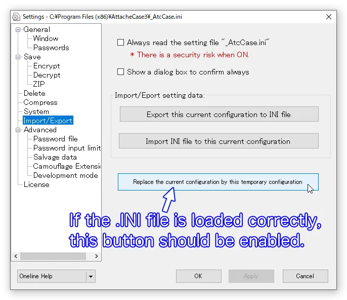 INI file loaded state