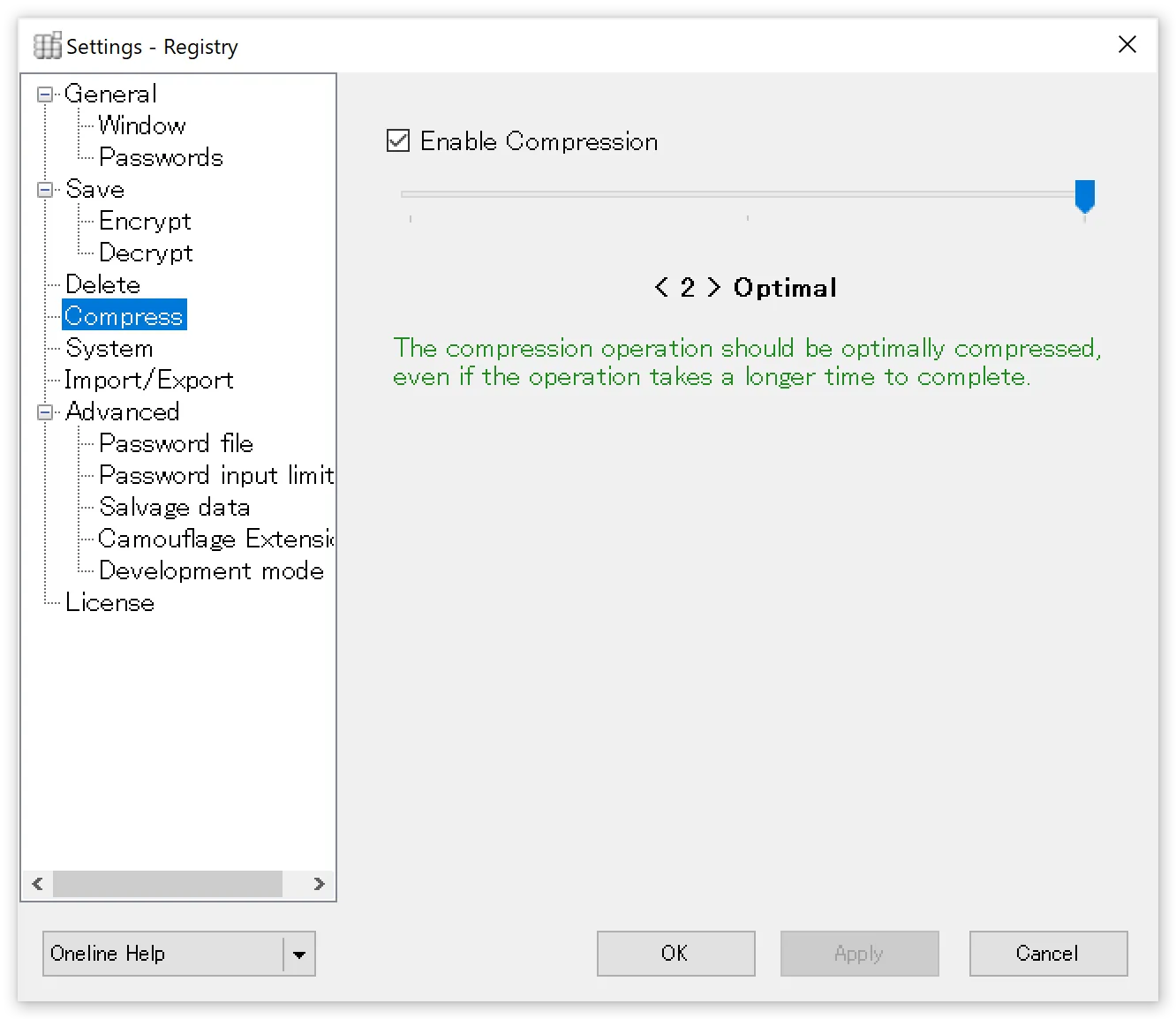 Compression settings panel