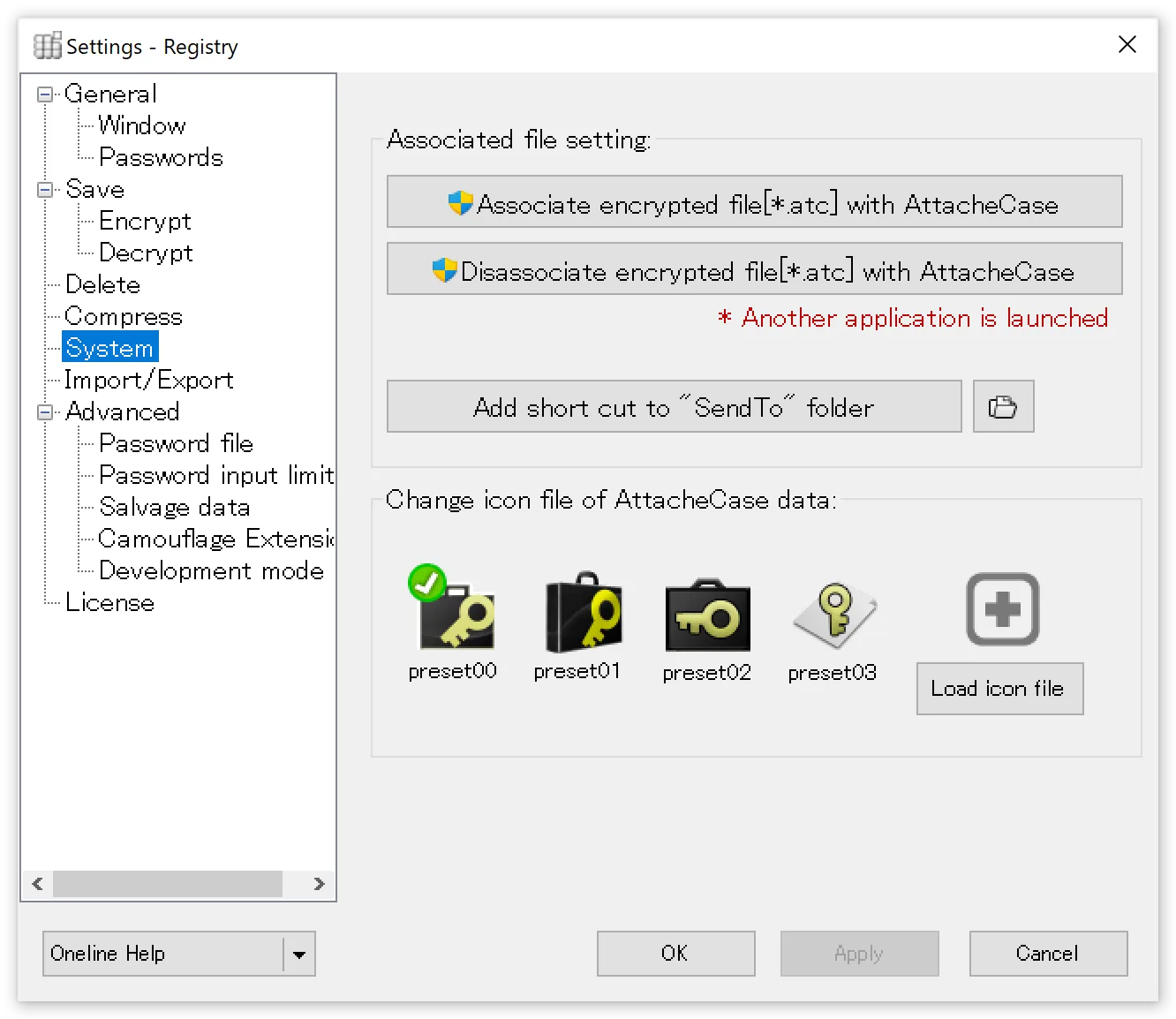 System settings panel