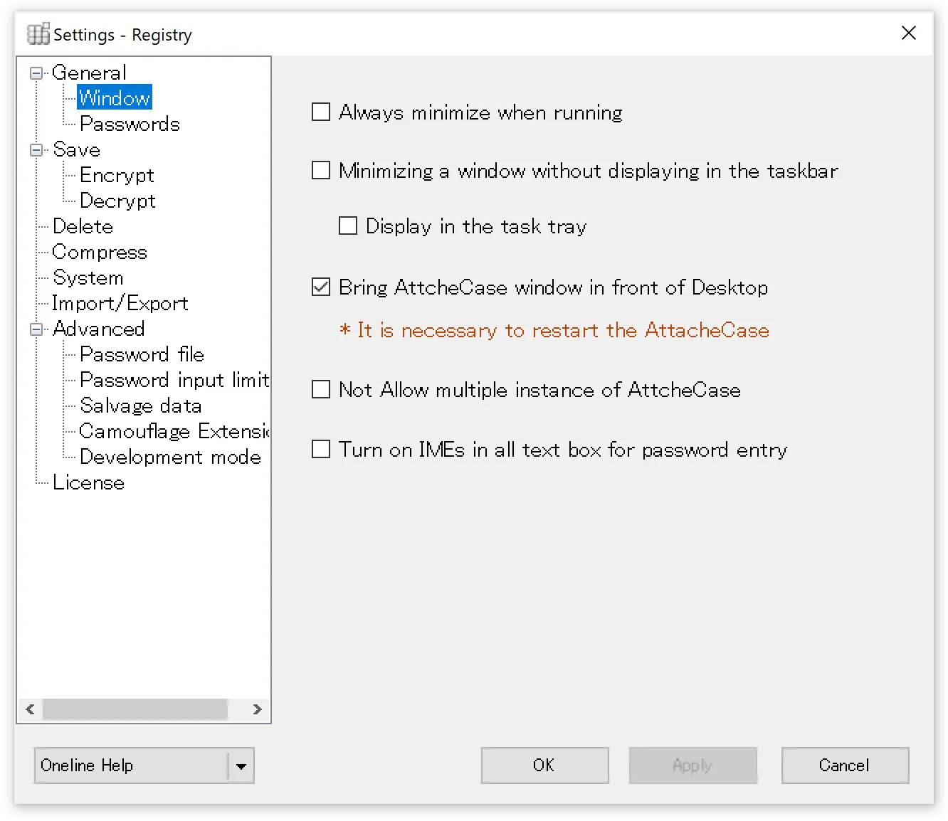 Window settings panel
